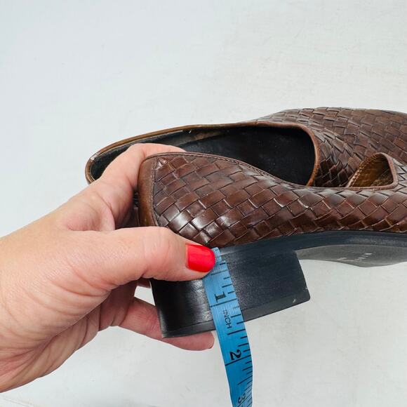 Vintage Nine West 6.5M Brown Woven Leather Loafers Block Heel Slip On Classic - Picture 11 of 12